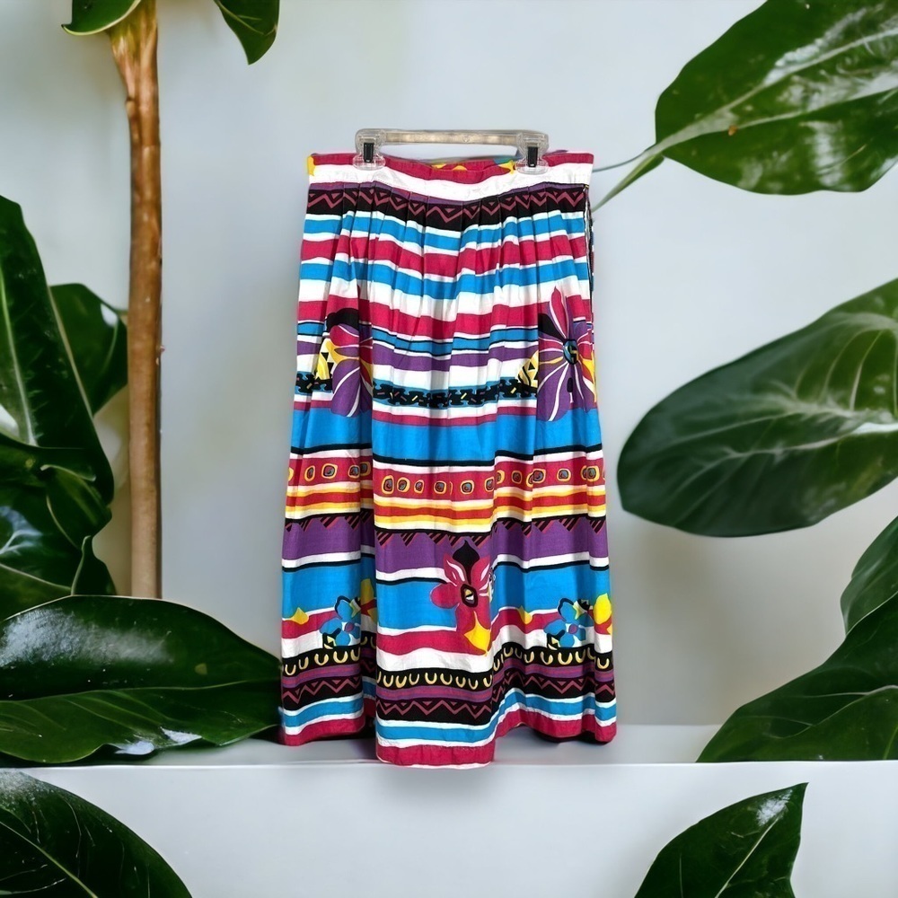 Vintage 80s Peddlers Colorful Southwest Western Midi Skirt Pockets A line Small